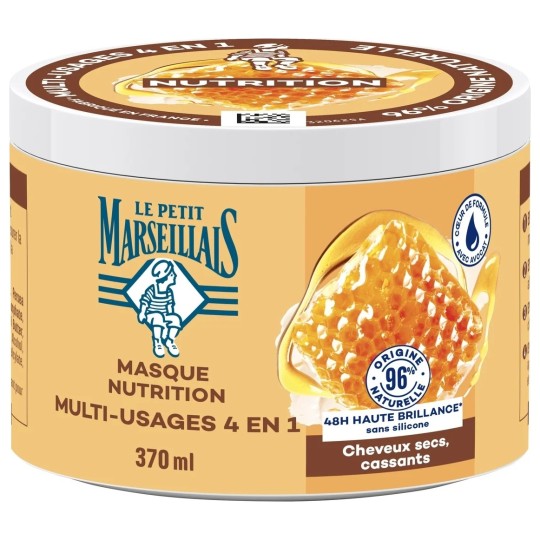 Le Petit Marseillais تغذية متعددة الاستعمالات قناع شعر 4 في 1 - شعر جاف - 370 مل - عسل وزبدة الشيا العضوية