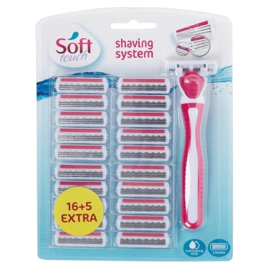Soft Touch Rasoir Jetable Femme - 3 Lames - 1 Manche + 21 Recharges