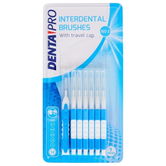 Dentapro فرش بين الأسنان - 7 قطع - أزرق، أخضر، برتقالي