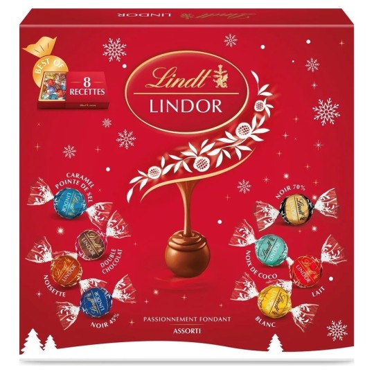 Lindt Lindor Assortiment de Chocolats Lait, Noir et Blanc - 371g