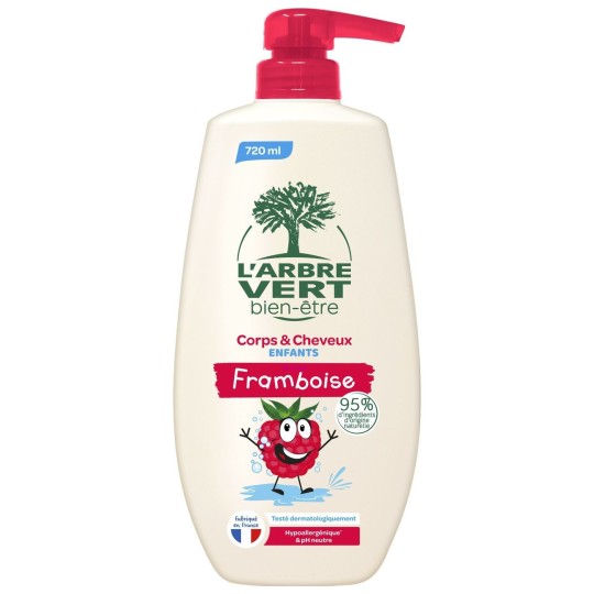 L'Arbre Vert Bien Être Shampoo - Shower Gel For Kids Body & Hair - Raspberry Scent - 500ml