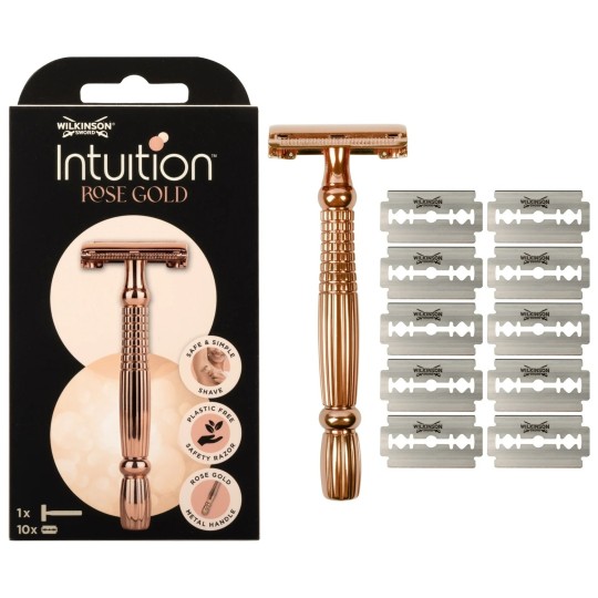 Wilkinson Intuition Double Edge Safety Razor For Women - Rose Gold - 10 Blades
