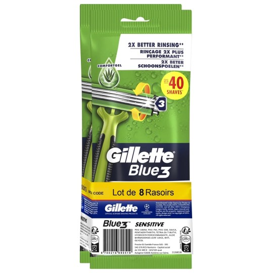 Gillette Blue 3 Sensitive Rasoir Jetable Homme X8