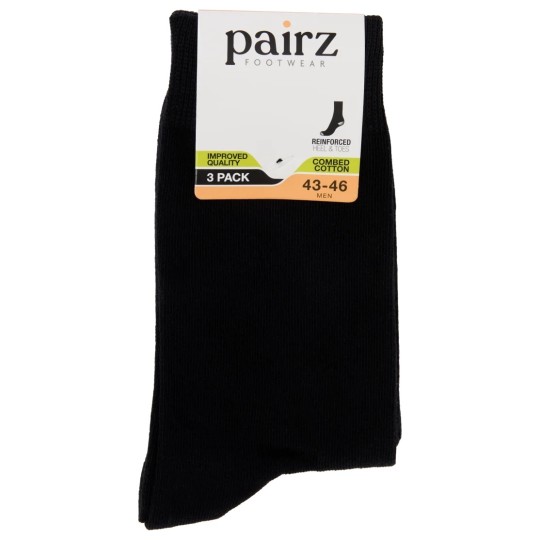 Pairz Chaussettes Hautes Homme - Noir - Lot de 3 Paires - Taille 43-46
