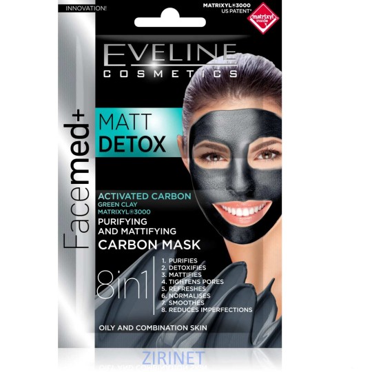 Eveline Cosmetics Masque Visage au Charbon Purifiant et Matifiant Hydra Deep Détox 8 en 1