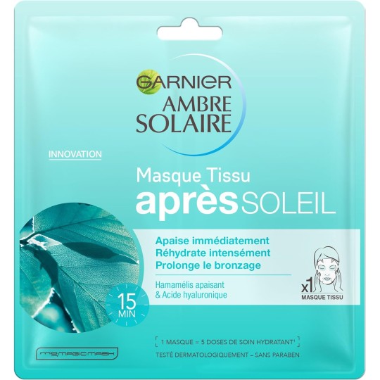 Garnier Ambre Solaire Masque Visage Tissu Après-Soleil Ultra Hydratant/Régénérant 32g