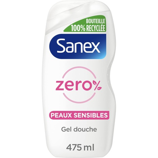 Sanex Gel douche Hypoallergenique Zéro% Pour Peaux Sensibles, Biodégradable et Vegan, 475ml
