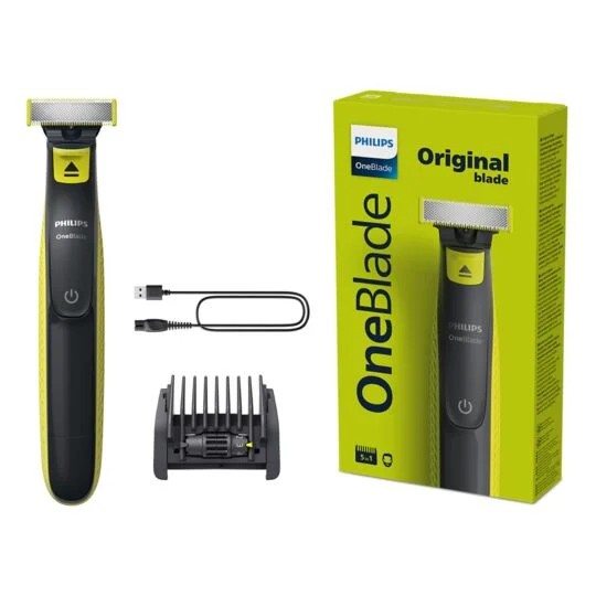 Philips OneBlade Original Visage Tondeuse à Barbe Electrique Rasoir + Recharge + Sabot Réglable 5en1