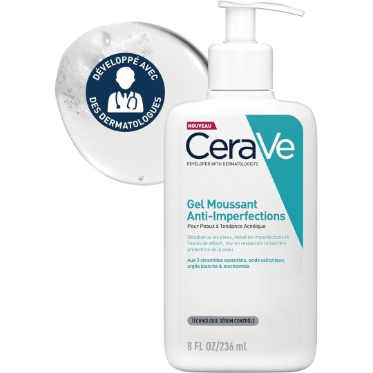 CeraVe Gel Moussant Anti-Imperfections - 236 ML - Nettoyant Visage Purifiant à l’Acide Salicylique - Réduit les boutons et les