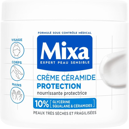 Mixa Expert Peau Sensible - Crème Céramide Protection - Anti-Sécheresse Sévère - Peaux Très Sèches et Fragilisées - Visage,