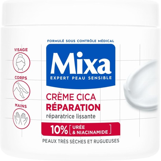 Mixa Expert Peau Sensible - Crème Cica Réparation - Réparation Effet Longue Durée - Peaux Très Sèches et Rugueuses - Visage,
