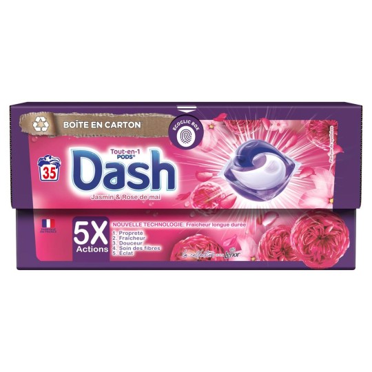 Dash Lessive Capsule Jasmin and Rose De Mai Tout-En-1 Pods X35