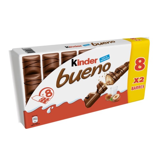 Kinder Bueno Barres chocolatées fourrées Lait et noisettes X8 (344g)