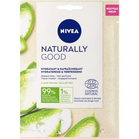 Nivea Masque Tissu NATURALLY GOOD Hydratant Rafréchissant l'Aloe Vera Bio 15ml