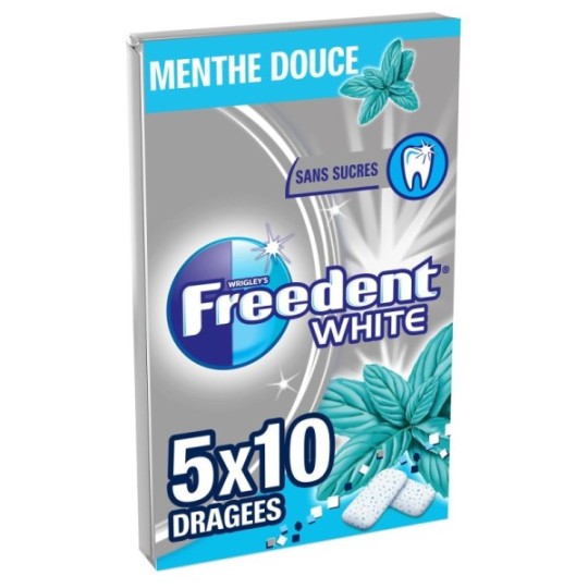 Freedent White Chewing-gum sans sucres Menthe Douce 5x10 dragés 70g