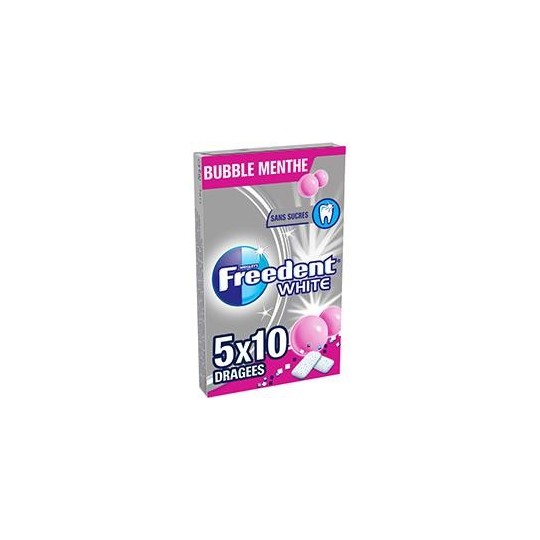 Freedent White Chewing-gum Bubble Menthe sans sucres 5x10 dragées 70g