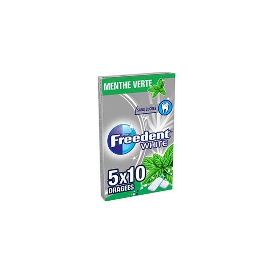 Freedent White Chewing-gum Menthe Verte sans sucres 5x10 dragées 70g
