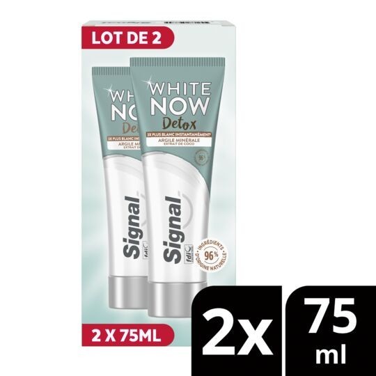 Signal White Now معجون أسنان ديتوكس بالطين المعدني ومستخلص جوز الهند - 2x75ml