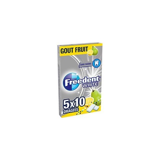 Freedent White Chewing-gum goût Fruit sans sucres 5x10 dragées 70g