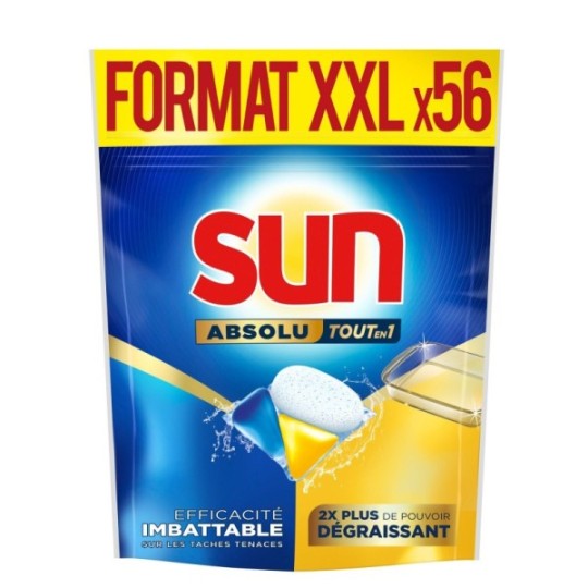 SUN Tablettes Lave-Vaisselle Dégraissant Absolu Tout En 1 - Sac X56