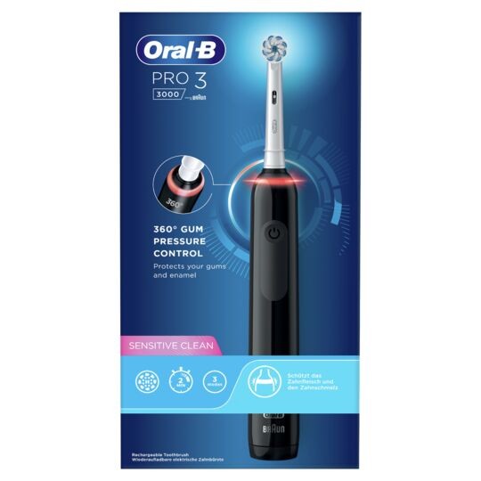 Oral-B Pro 3 3000 Brosse à Dents électrique Sensitive Clean (1 Recharge) Noir et Blanche