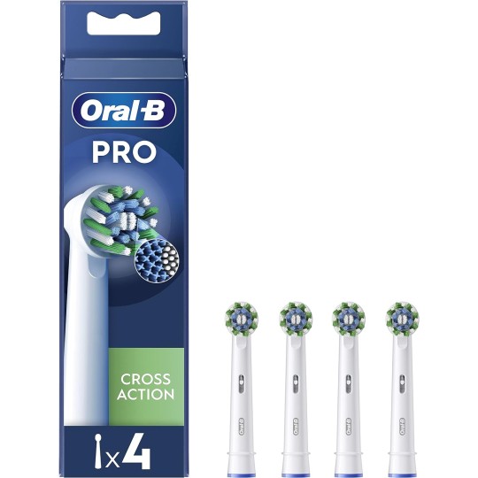 Oral-B Pro Cross Action Brossettes pour Brosse à dents électriques, Pack De 4 Unités, Blanc, 1 stück (4er Pack)