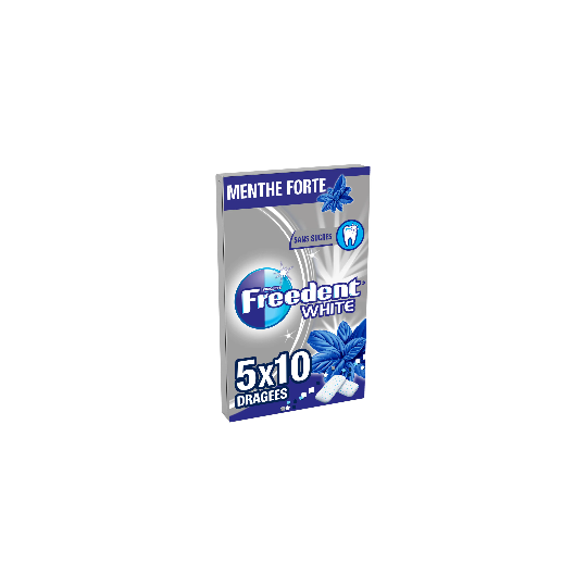 Freedent White Chewing-gum sans sucres Menthe Forte 5x10 dragés 70g