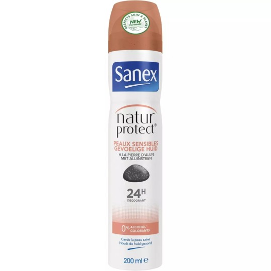 Sanex Déodorant Spray Natur Protect 24h Peaux Sensibles à la Pierre d'alun 200ml