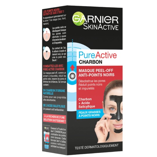 Garnier PureActive Masque Visage Peel-Off Charbon Anti-Points Noirs 50ml