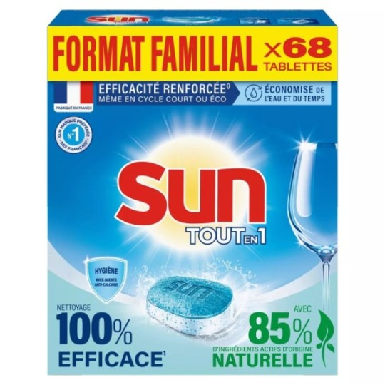 SUN Tablette Lave-Vaisselle Hygiène Anti-Calcaire Tout En 1 - Carton X68