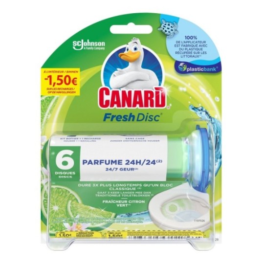 Canard WC Fresh Disc Bloc Wc Fraîcheur CItron Vert 6 Disques + l'Applicateur