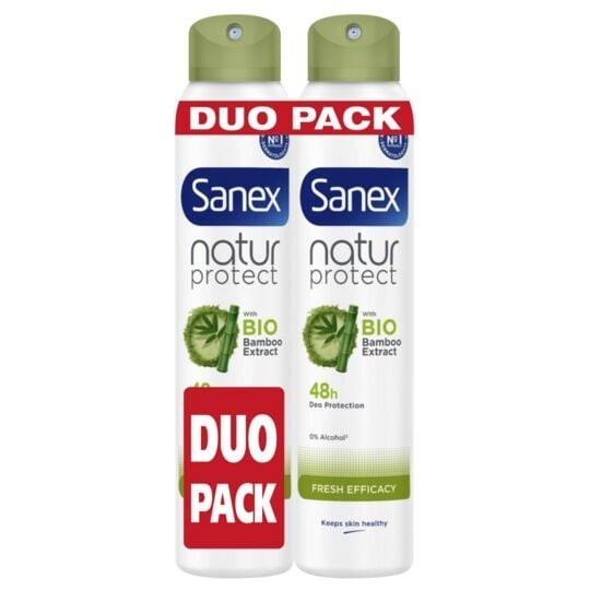 Sanex Déodorant Spray Natur Protect Fresh Efficacy Protection 48h Extrait de Bambou Bio 2x200ml