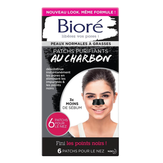 Bioré 6 Patchs Purifiants au Charbon - Peaux Normales à Grasses - 6 Unités