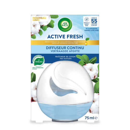 Airwick Active Fresh Diffuseur Continu Désodorisant - Fraîcheur de Coton - 75ml