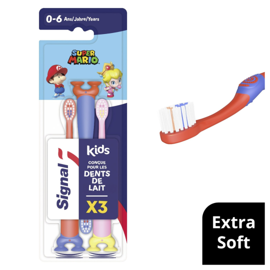 Signal Mario Junior Brosse à Dents Enfants Extra Souple - 0-6 Ans - Pack de 3