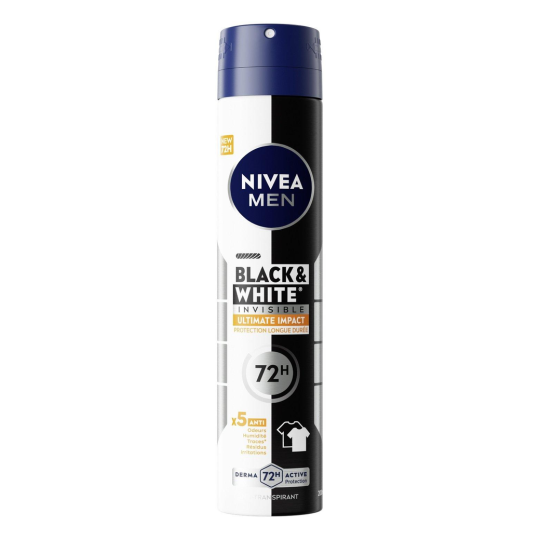 Nivea Men Black & White Ultimate Impact مزيل عرق رذاذ للرجال مضاد للتعرق - حماية 48 ساعة - 200 مل