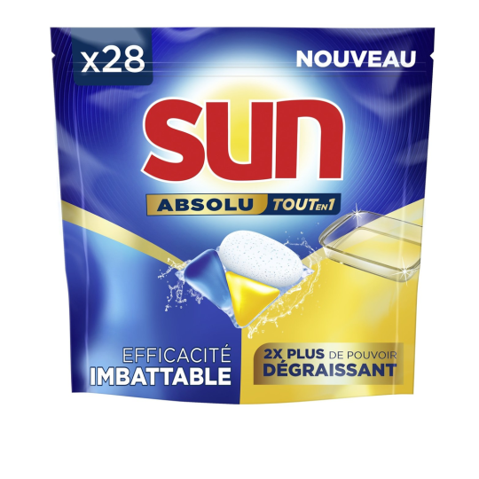 Sun Absolu Tablette Lave-Vaisselle Tout en 1 Dégraissant - 28 Tablettes