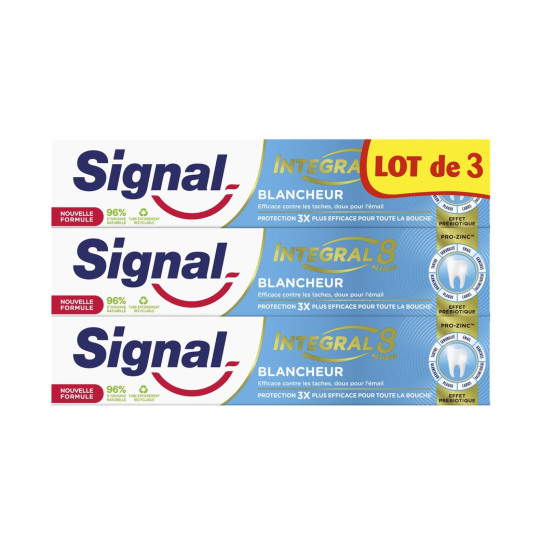 Signal Integral 8 Dentifrice Blancheur - Effet Prébiotique - Lot de 3x75ml