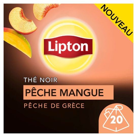Lipton Thé Noir Pêche Mangue - Boîte de 20 Sachets