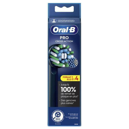 Oral-B Pro Cross Action Brossettes de Recharge pour Brosse à Dents Électrique - Noir - X4