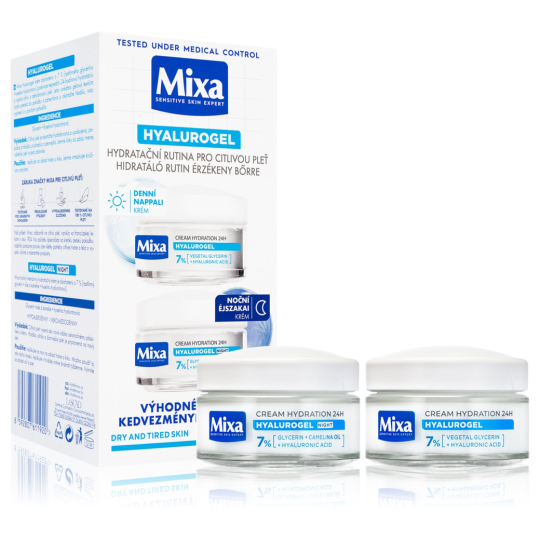 Mixa Hyalurogel Crème Hydratante Visage à l'Acide Hyaluronique - Peau Sensible - 2x50ml