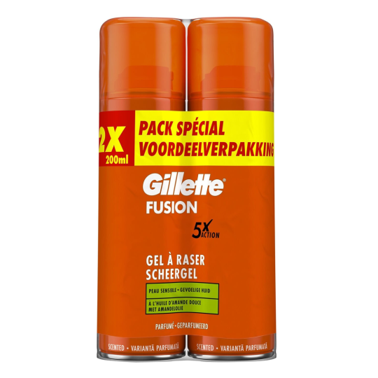 Gillette Fusion Gel à Raser Peaux Sensibles à l'Huile d'Amande Douce - 2x200ml