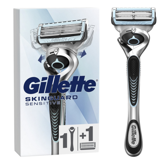 Gillette Skinguard Rasoir Sensitive Flexball Homme - Peau Sujette aux Irritations - 1 Manche + 1 Recharge